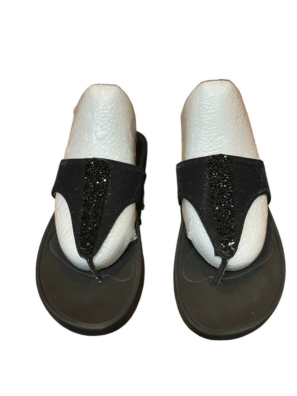 BareTraps Black Beaded Flip Flops Metallic Gem Flatform Platform Sparkly Sandals